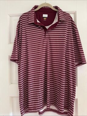 Greg Norman Collection Maroon and White Striped Performance Polo